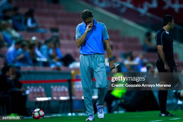 Head coach Tony Adams of Granada CF reacts during the La Liga match between Granada CF and Real Club Celta de Vigo at Estadio Nuevo Los Carmenes on...