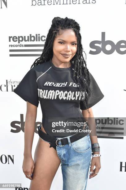 Singer Ryan Destiny attends The Hyde Away, hosted by Republic Records & SBE, presented by Hudson and bareMinerals during Coachella on April 15, 2017...