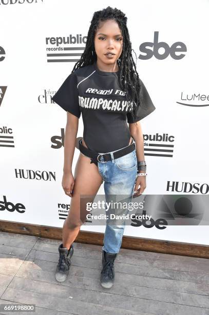 Singer Ryan Destiny attends The Hyde Away, hosted by Republic Records & SBE, presented by Hudson and bareMinerals during Coachella on April 15, 2017...