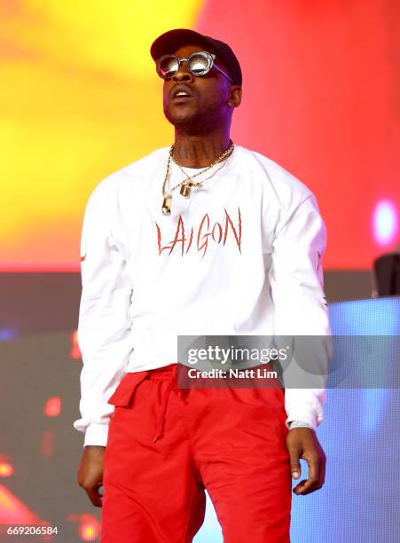 Skepta performs in the Sahara Tent during day 3 of the Coachella Valley Music And Arts Festival at the Empire Polo Club on April 16, 2017 in Indio,...