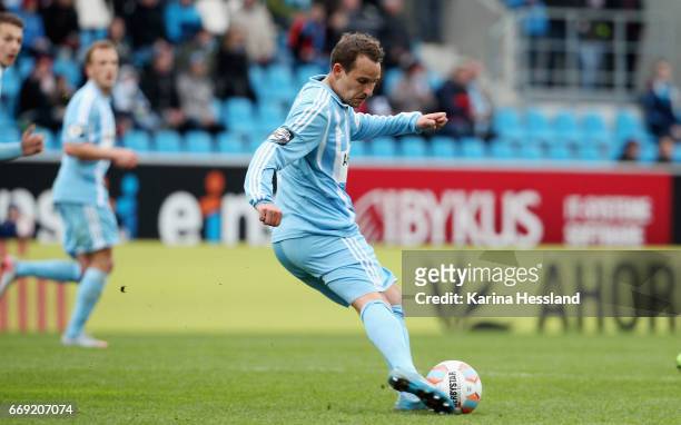 Anton Fink of Chemnitz during the Third League Match between Chemnitzer FC and SV Wehen Wiesbaden on April 15, 2017 at community4you ARENA in...