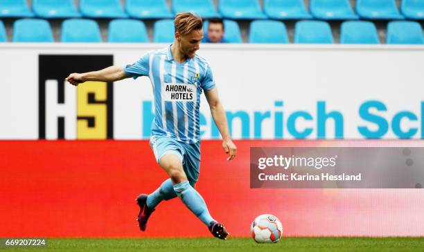 Bjoern Jopek of Chemnitz during the Third League Match between Chemnitzer FC and SV Wehen Wiesbaden on April 15, 2017 at community4you ARENA in...