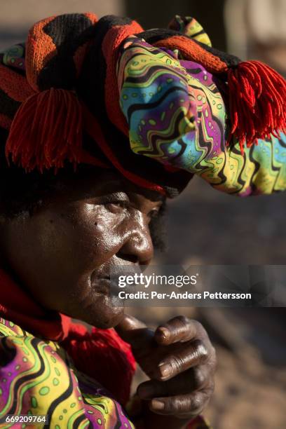 Lina Kaniungu, age 73, a Herero woman and a former worker at the German farm Hamakiri, owned by German farmer W.G. Diekmann, sits outside her home on...