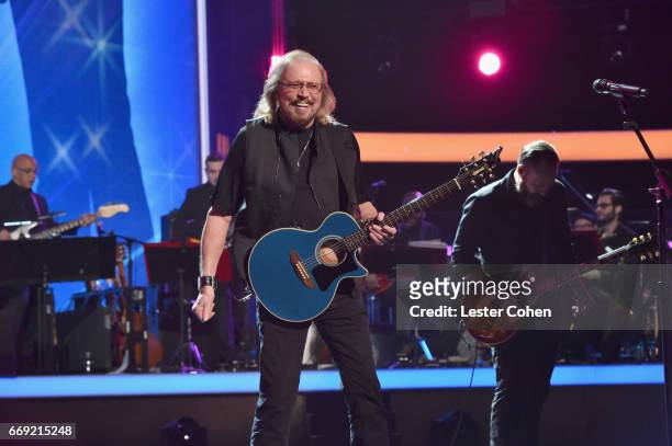 Honoree Barry Gibb of the Bee Gees performs onstage during "Stayin' Alive: A GRAMMY Salute To The Music Of The Bee Gees" on February 14, 2017 in Los...