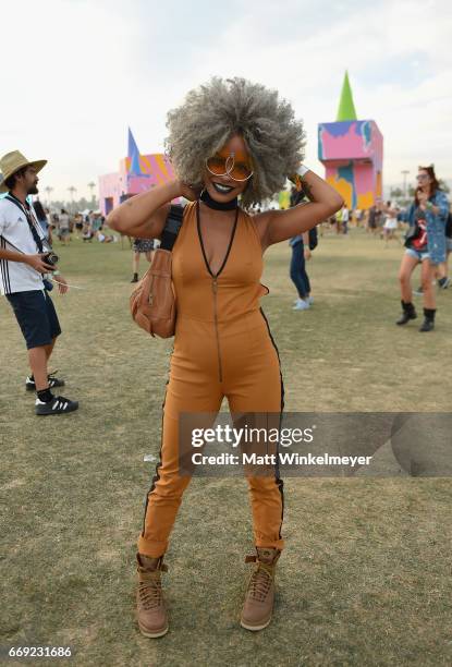 Festivalgoer attends day 3 of the 2017 Coachella Valley Music & Arts Festival Weekend 1 at the Empire Polo Club on April 16, 2017 in Indio,...