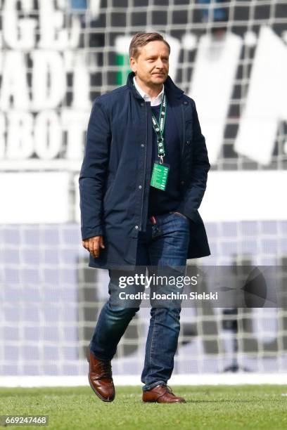 Horst Heldt of Hannover after the Second Bundesliga match between Hannover 96 and Eintracht Braunschweig at HDI-Arena on April 15, 2017 in Hanover,...