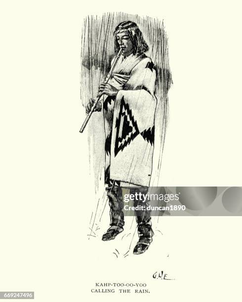 pueblo indian folk stories kahp-too-oo-yoo calling the rain - dancing in the rain stock illustrations