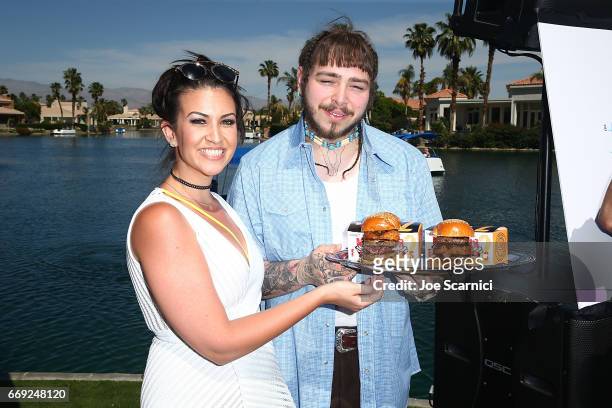 Post Malone and Ashley Lindley Shaffer attend the KALEIDOSCOPE: REFRESH presented by Cannabinoid Water on April 16, 2017 in La Quinta, California.