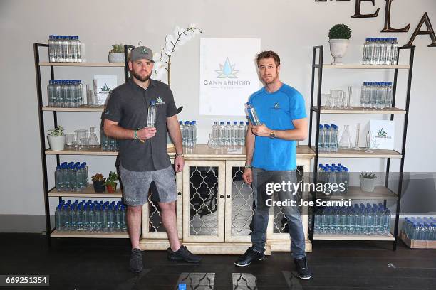 Founder and CEO of Cannabinoid Water Jordan Schlosser and Brody DeBrino attend the KALEIDOSCOPE: REFRESH presented by Cannabinoid Water on April 16,...