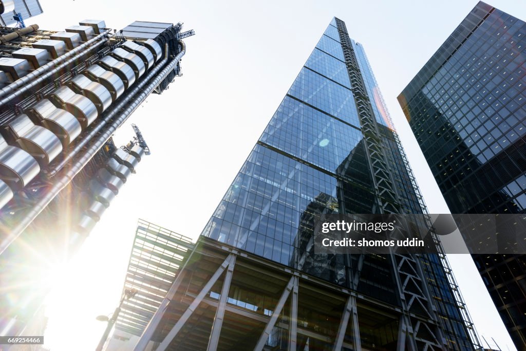 Looking up at modern London architecture