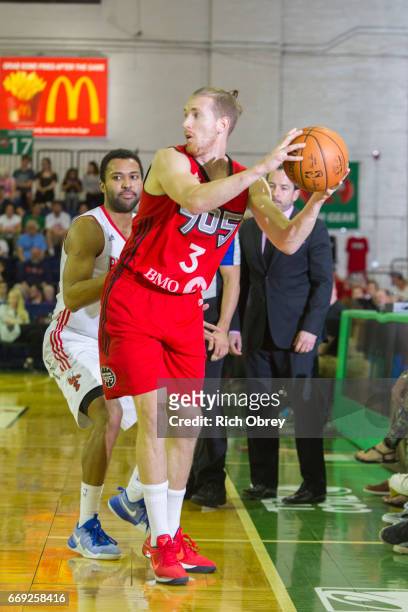 Singler of the Raptors 905 grabs a loose ball against the Maine Red Claws in Game 1 of the NBADL Eastern Conference Finals on Sunday, April 16, 2017...