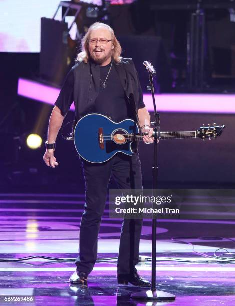 Barry Gibb of the Bee Gees performs onstage during the Stayin' Alive: A GRAMMY Salute To The Music Of The Bee Gees held at Microsoft Theater on...