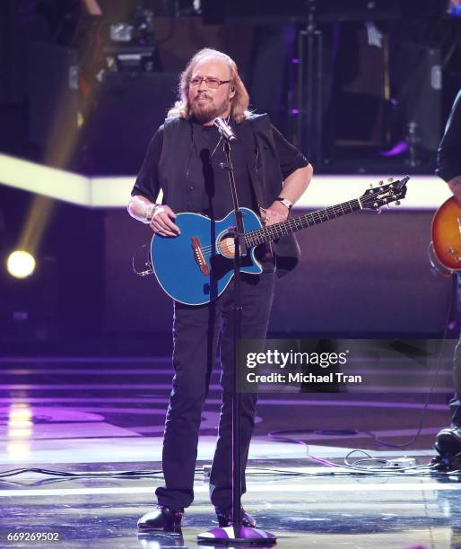 Barry Gibb of the Bee Gees performs onstage during the Stayin' Alive: A GRAMMY Salute To The Music Of The Bee Gees held at Microsoft Theater on...