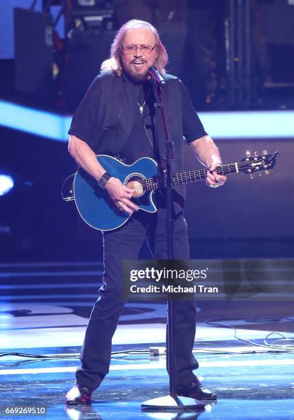 Barry Gibb of the Bee Gees performs onstage during the Stayin' Alive: A GRAMMY Salute To The Music Of The Bee Gees held at Microsoft Theater on...