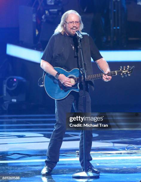 Barry Gibb of the Bee Gees performs onstage during the Stayin' Alive: A GRAMMY Salute To The Music Of The Bee Gees held at Microsoft Theater on...