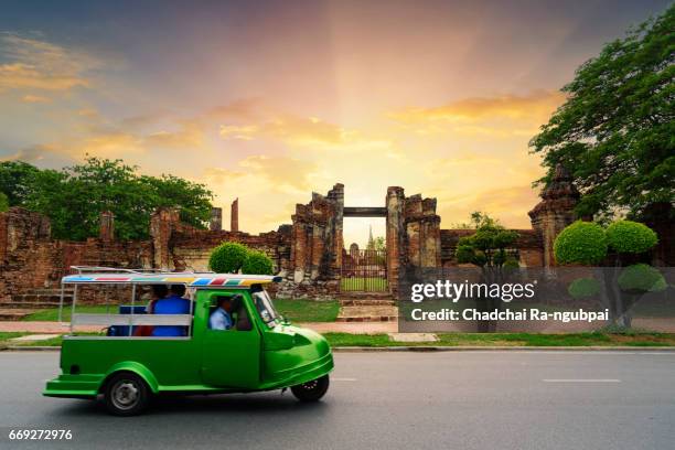 tuk tuk car in thailand, tuk tuk is taxi car for travel around ayutthaya city thailnd - tuk tuk stock pictures, royalty-free photos & images