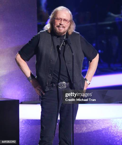 Barry Gibb of The Bee Gees performs onstage during the Stayin' Alive: A GRAMMY Salute To The Music Of The Bee Gees held at Microsoft Theater on...