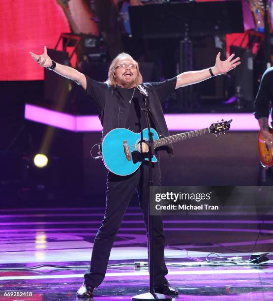 Barry Gibb of The Bee Gees performs onstage during the Stayin' Alive: A GRAMMY Salute To The Music Of The Bee Gees held at Microsoft Theater on...