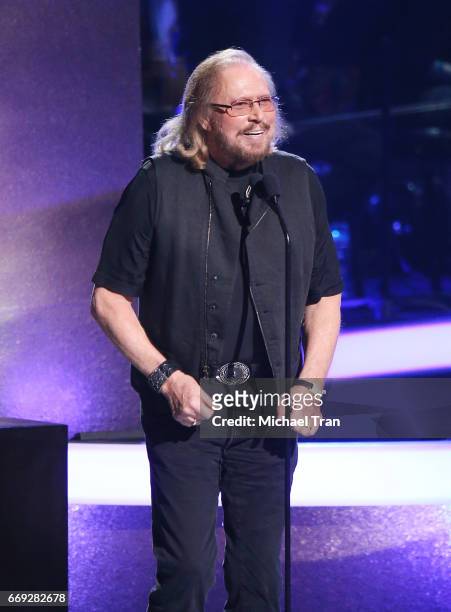 Barry Gibb of The Bee Gees performs onstage during the Stayin' Alive: A GRAMMY Salute To The Music Of The Bee Gees held at Microsoft Theater on...