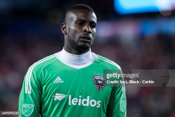 March 15: DC United Goalkeeper Bill Hamid is frustrated with the play during the Soccer- MLS - New York Red Bulls vs DC United on April 15, 2017 at...