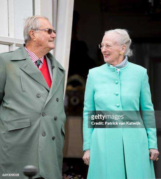 Queen Margrethe and Prince Henrik of Denmark attend her 77th birthday celebrations at Marselisborg Palace on April 16, 2017 in Aarhus, Denmark.