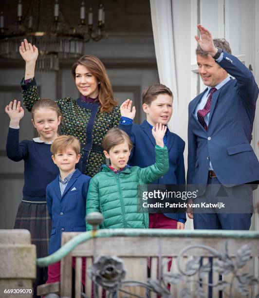 Crown Prince Frederik, Crown Princess Mary, Prince Christian, Princess Isabella, Prince Vincent and Prince Henrik of Denmark attend the 77th birthday...