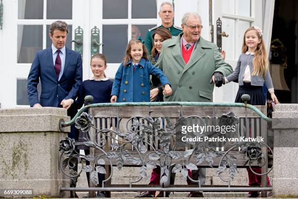 Prince Henrik, Crown Prince Frederik, Crown Princess Mary, Princess Isabella and Princess Josephine of Denmark attend the 77th birthday celebrations...
