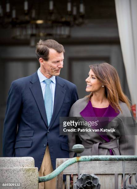 Prince Joachim and Princess Marie of Denmark attend the 77th birthday celebrations of Danish Queen Margrethe at Marselisborg Palace on April 16, 2017...
