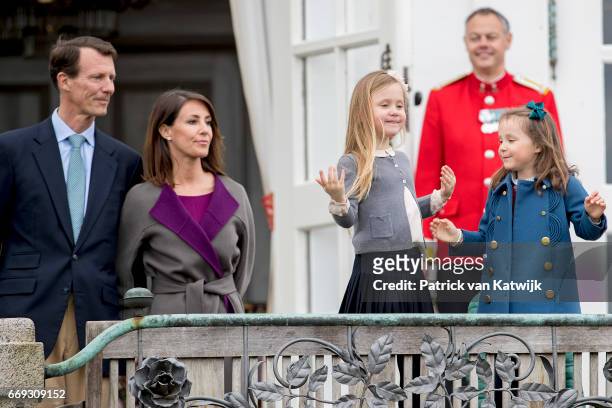 Prince Joachim, Princess Marie, Princess Isabella and Princess Athena of Denmark attend the 77th birthday celebrations of Danish Queen Margrethe at...