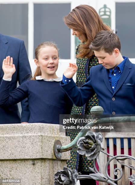 Crown Princess Mary, Prince Christian and Princess Isabella of Denmark attend the 77th birthday celebrations of Danish Queen Margrethe at...