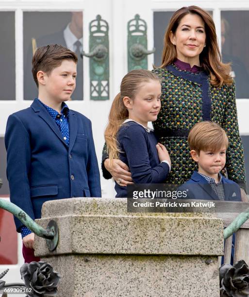 Crown Princess Mary, Prince Christian, Princess Isabella and Prince Vincent of Denmark attend the 77th birthday celebrations of Danish Queen...