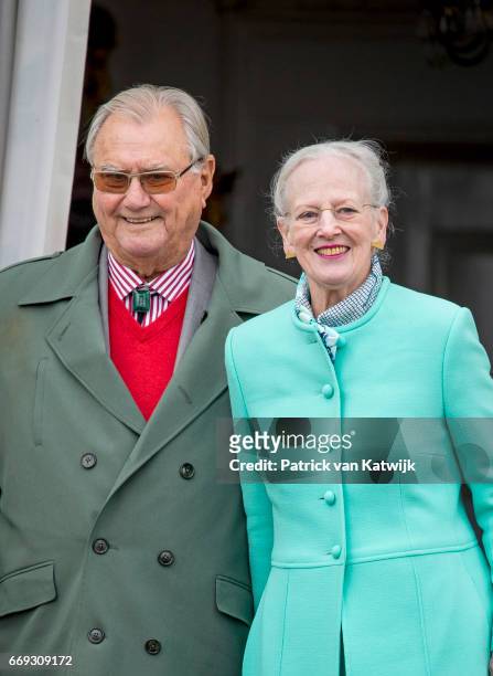 Queen Margrethe and Prince Henrik of Denmark attend her 77th birthday celebrations at Marselisborg Palace on April 16, 2017 in Aarhus, Denmark.