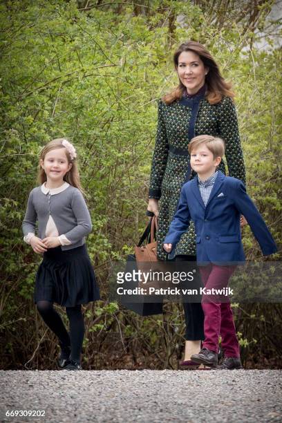 Crown Princess Mary, Princess Isabella and Prince Vincent of Denmark attend the 77th birthday celebrations of Danish Queen Margrethe at Marselisborg...