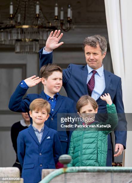 Crown Prince Frederik, Prince Christian, Prince Vincent and Prince Henrik of Denmark attend the 77th birthday celebrations of Danish Queen Margrethe...