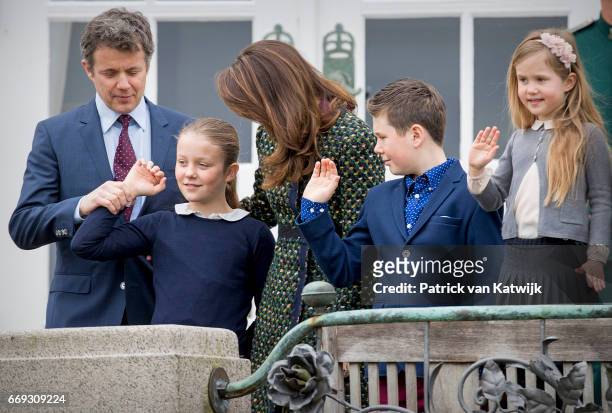 Crown Prince Frederik, Crown Princess Mary, Prince Christian, Princess Isabella Princess Josephine and Prince Vincent of Denmark attend the 77th...