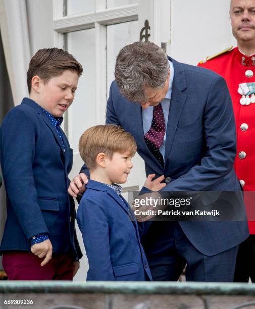 Crown Prince Frederik, Prince Christian and Prince Vincent of Denmark attend the 77th birthday celebrations of Danish Queen Margrethe at Marselisborg...