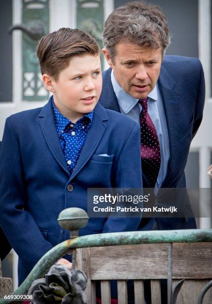Crown Prince Frederik and Prince Christian of Denmark attend the 77th birthday celebrations of Danish Queen Margrethe at Marselisborg Palace on April...