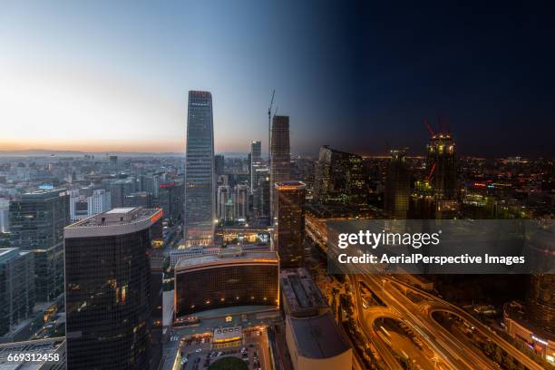 beijing urban skyline, day to night - sequenz tag und nacht stock-fotos und bilder