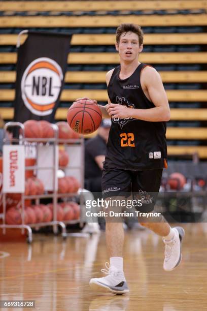 Kyle Zunic dribbles the ball during the NBL Combine 2017/18 at Melbourne Sports and Aquatic Centre on April 17, 2017 in Melbourne, Australia.