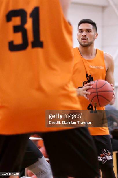 Tyson Hoffmann looks to pass the ball during the NBL Combine 2017/18 at Melbourne Sports and Aquatic Centre on April 17, 2017 in Melbourne, Australia.