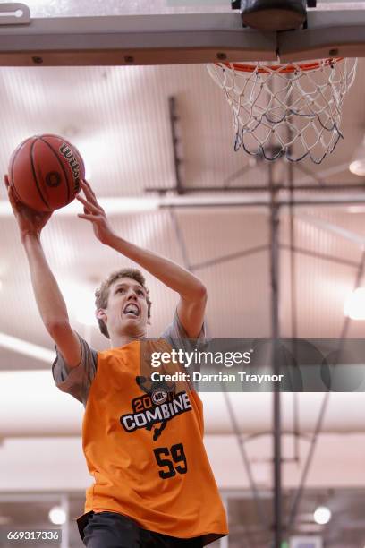 Hunter Marks drives to the basket during the NBL Combine 2017/18 at Melbourne Sports and Aquatic Centre on April 17, 2017 in Melbourne, Australia.