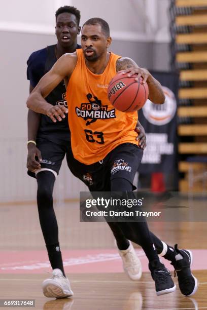 Christopher Kaba dribbles the ball during the NBL Combine 2017/18 at Melbourne Sports and Aquatic Centre on April 17, 2017 in Melbourne, Australia.