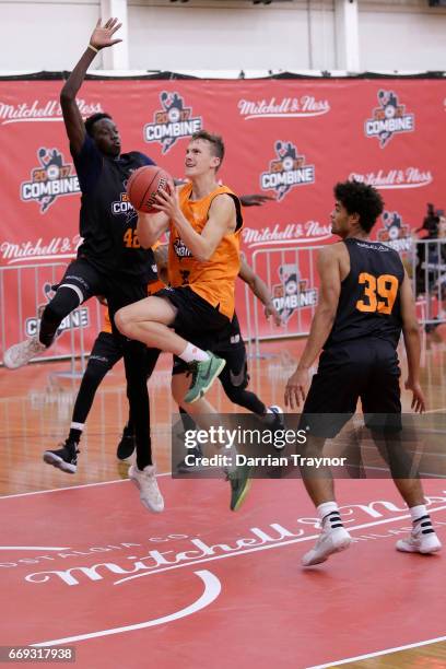 Alexander Mudronja drives to the basket during the NBL Combine 2017/18 at Melbourne Sports and Aquatic Centre on April 17, 2017 in Melbourne,...