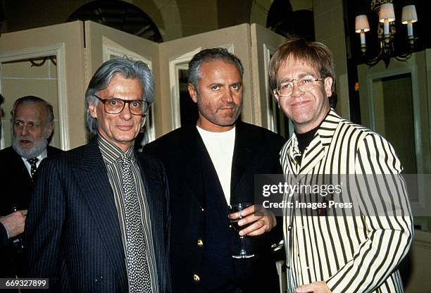 Richard Avedon, Gianni Versace and Elton John attend the 12th Annual Council of Fashion Designers of America Awards at Lincoln Center circa 1993 in...