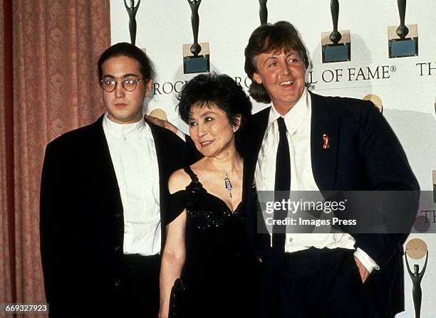 Sean Lennon, Yoko Ono and Paul McCartney attend the 1994 Rock and Roll Hall of Fame Induction Ceremony circa 1994 in New York City.