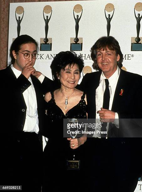 Sean Lennon, Yoko Ono and Paul McCartney attend the 1994 Rock and Roll Hall of Fame Induction Ceremony circa 1994 in New York City.
