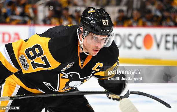 Sidney Crosby of the Pittsburgh Penguins skates against the Columbus Blue Jackets in Game Two of the Eastern Conference First Round during the 2017...