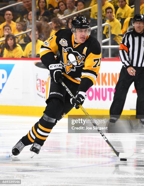 Evgeni Malkin of the Pittsburgh Penguins skates against the Columbus Blue Jackets in Game Two of the Eastern Conference First Round during the 2017...