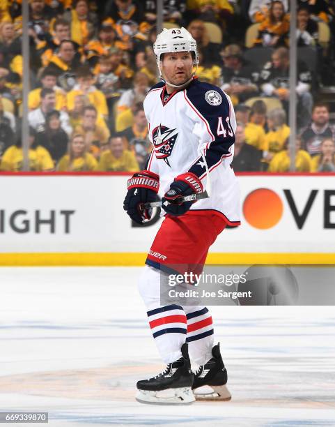 Scott Hartnell of the Columbus Blue Jackets skates against the Pittsburgh Penguins in Game Two of the Eastern Conference First Round during the 2017...