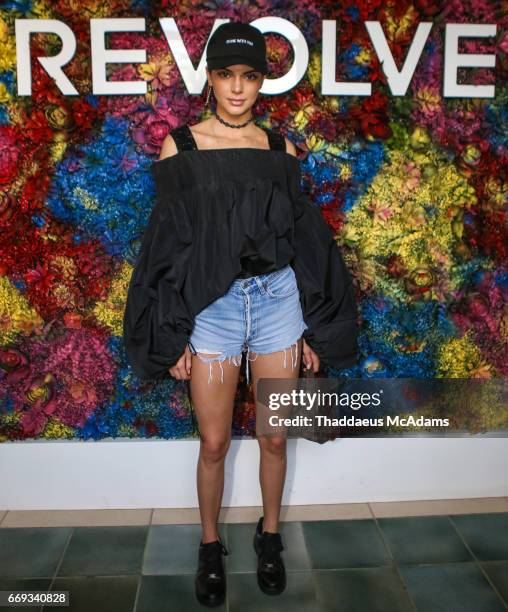 Kendall Jenner attends the REVOLVE Desert House during Coachella on April 16, 2017 in Palm Springs, California. On April 16, 2017 in Palm Springs,...